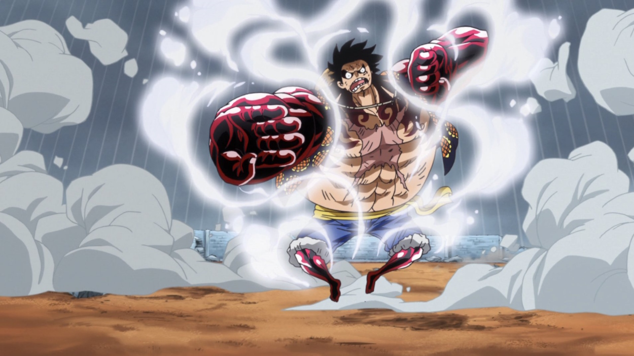 An image of Luffy's fourth gear: boundman from One Piece.