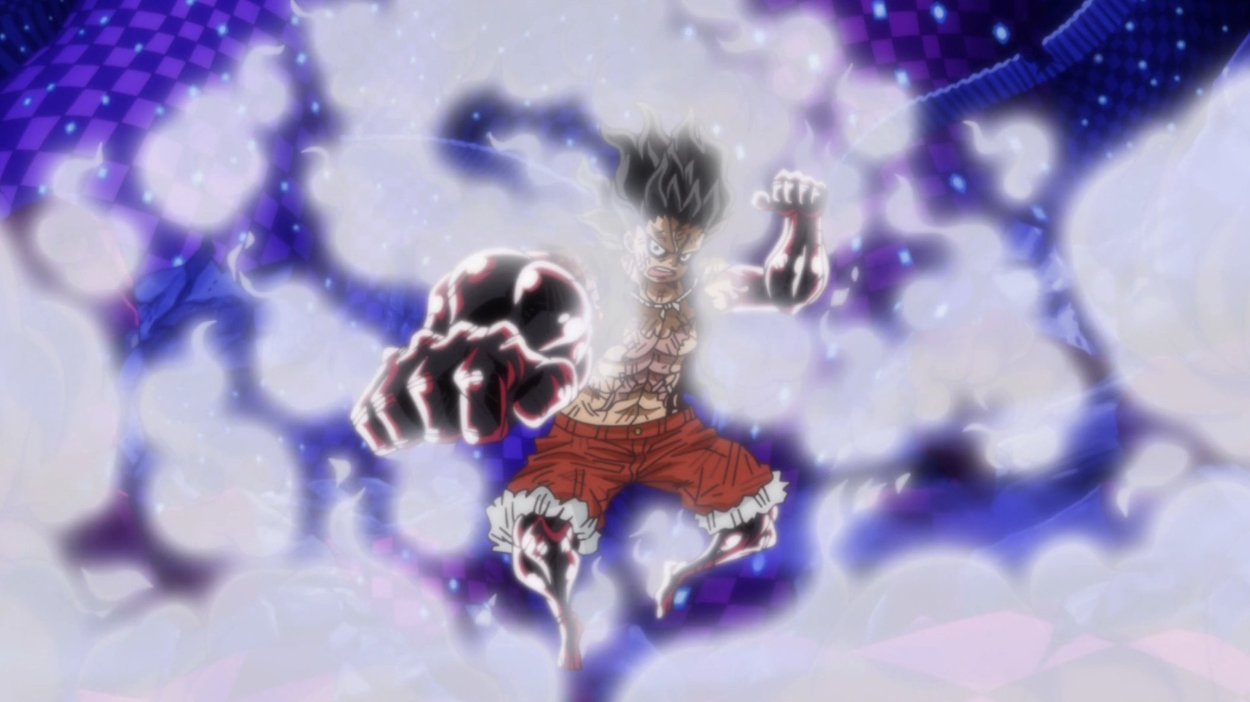 An image of Luffy's fourth gear: snakeman form from One Piece.