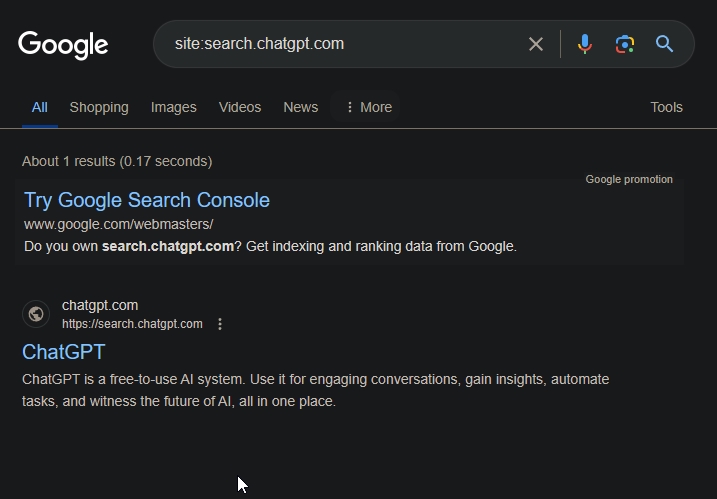 googe indexing search dot chatgpt dot com