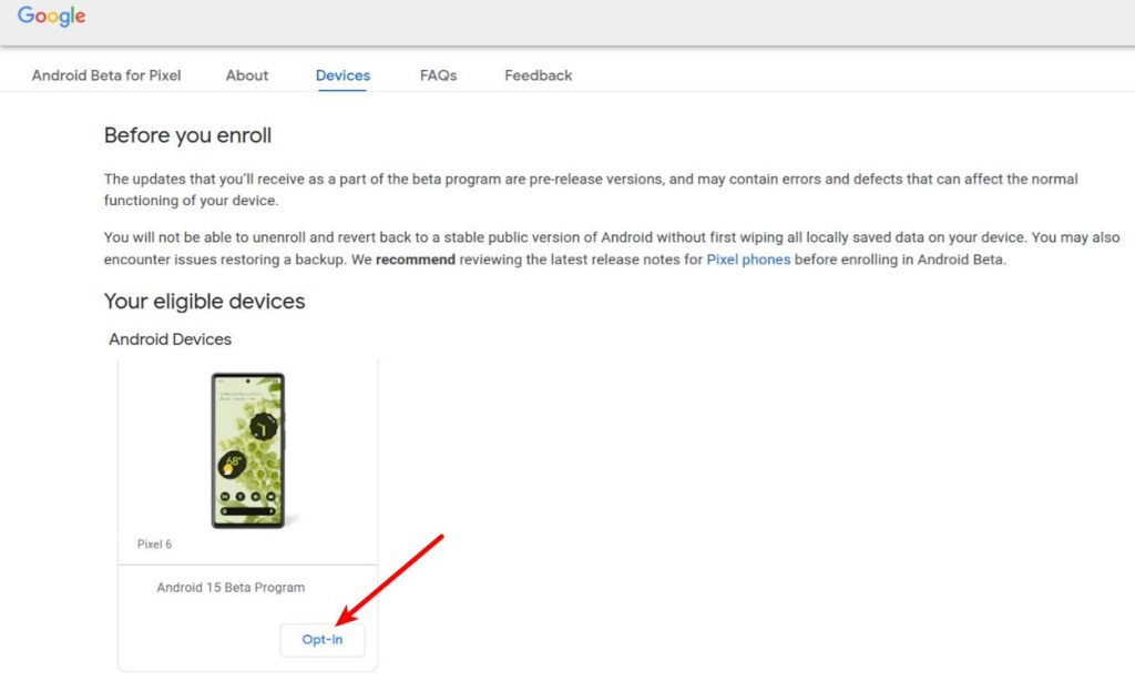 opt in for android 15 beta updates