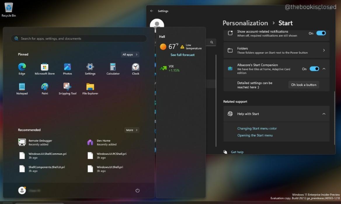 windows 11 start menu companions