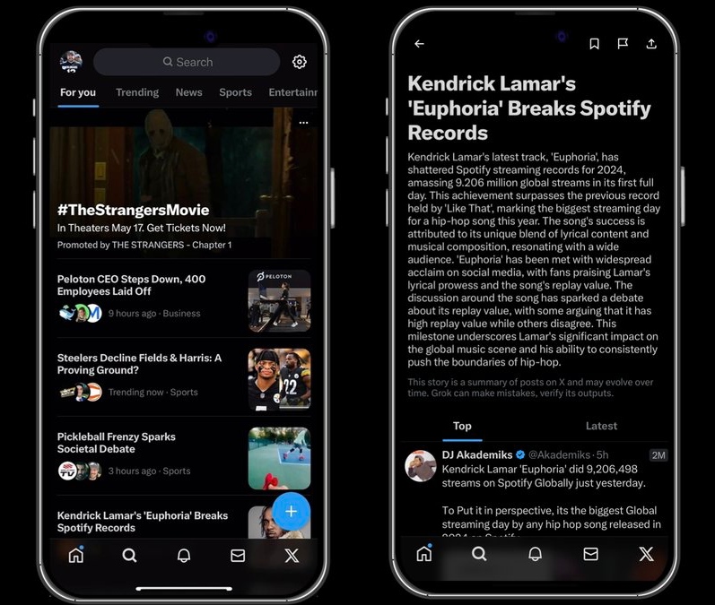 x Stories feature summarizes news using Grok AI