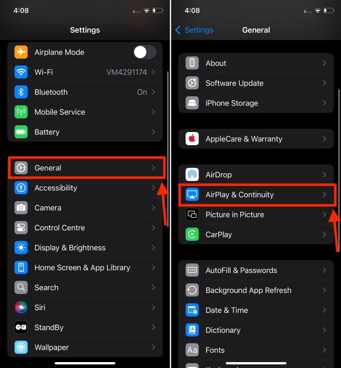 AirPlay & Continuity in iPhone Settings.