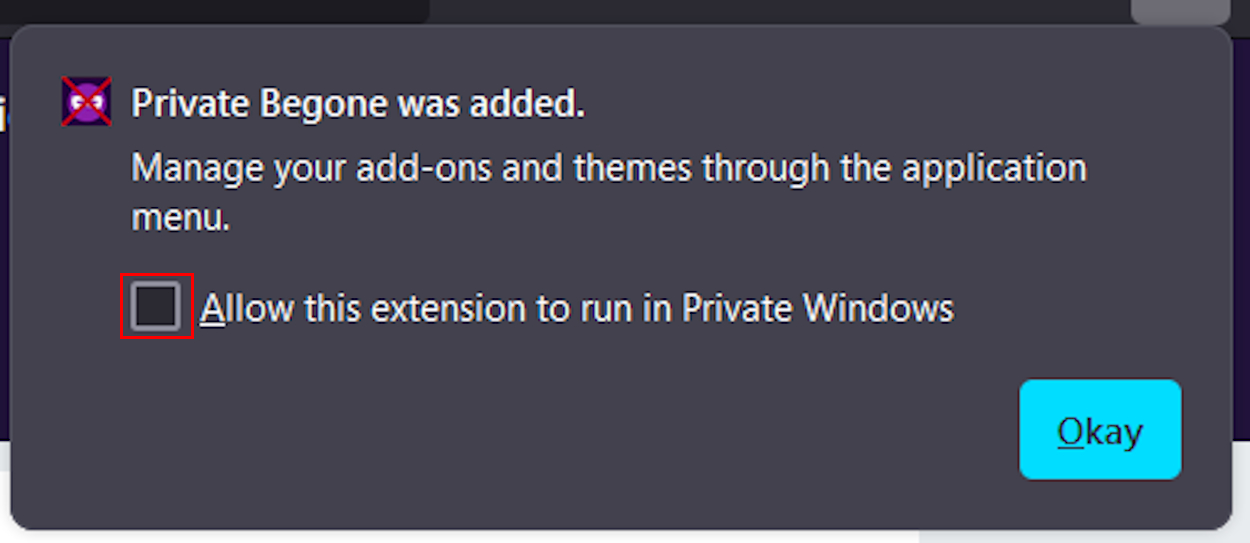 Allow Private Begone in Private Windows