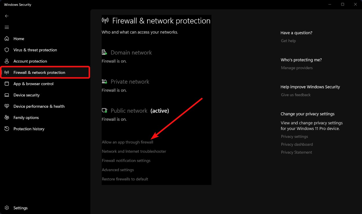 Allow an app through firewall