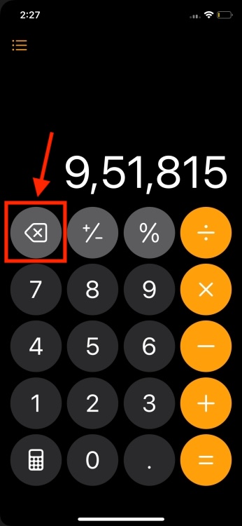 Backspace in iOS 18 calculator app