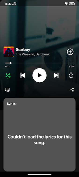 Blinding Lights Spotify Lyrics not showing error