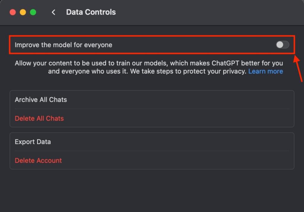 Block ChatGPT from using your chats and its contents to train models