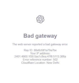 ChatGPT Bad Gateway Error