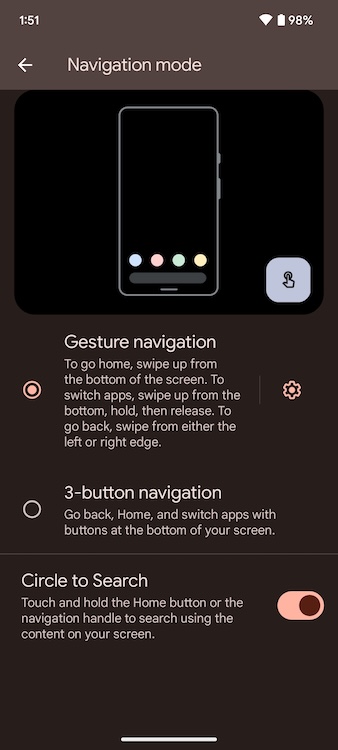 Circle to Search toggle
