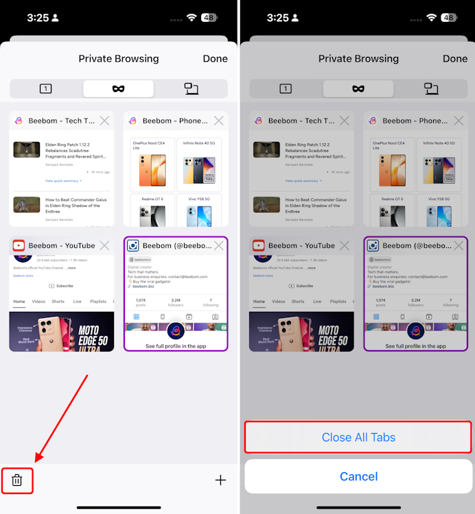how to cancel incognito mode on apple phone