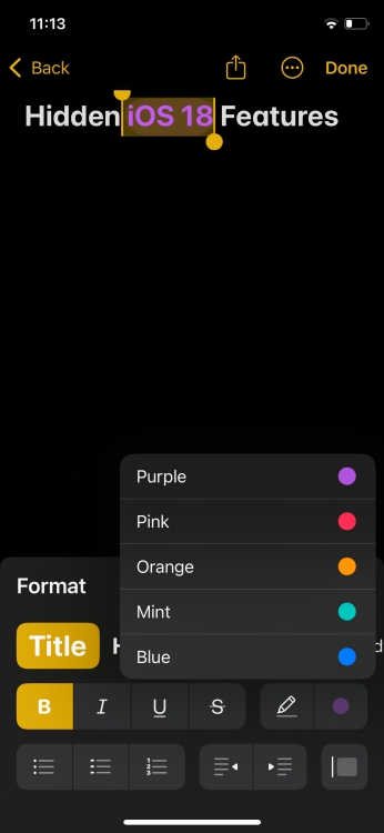 Color options in Notes