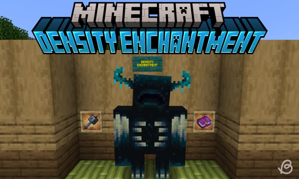 Warden between the mace and density enchanted book in item frames in Minecraft