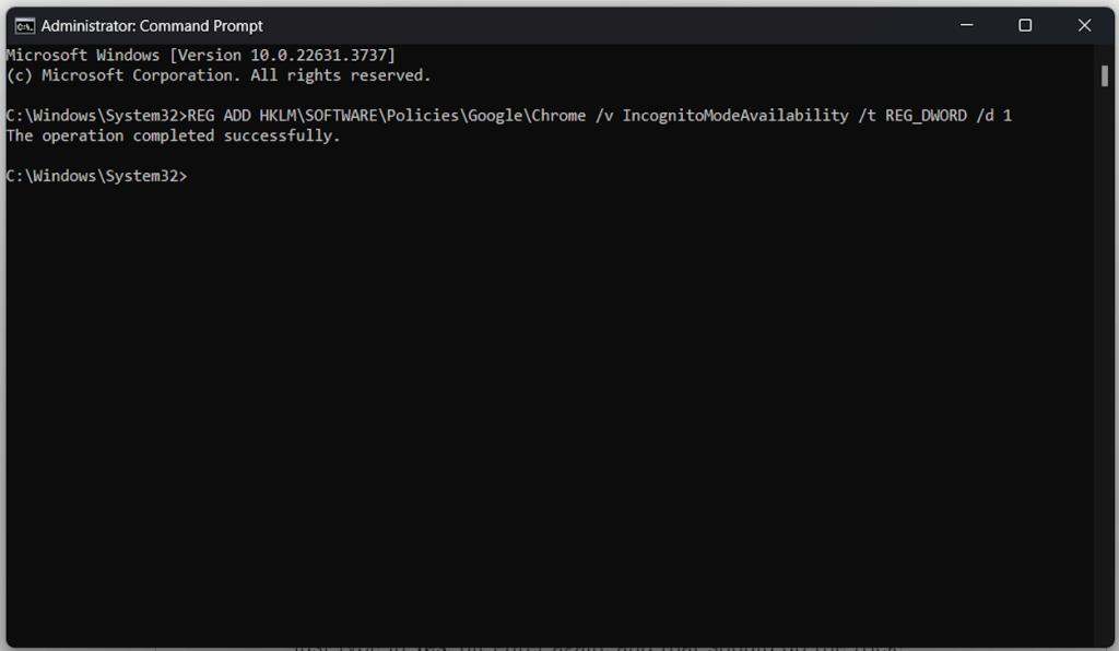 Using CMD command to turn off incognito mode