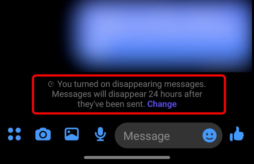 Disappearing messages turned on in Messenger