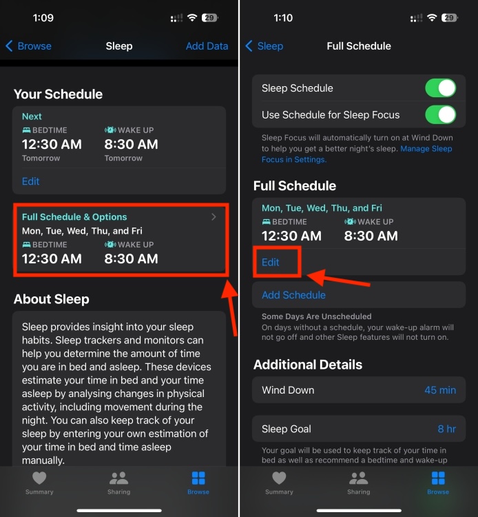 Edit Sleep Schedule on iPhone