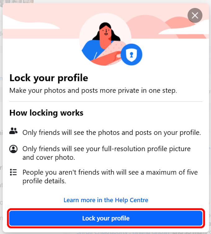 Facebook Lock your profile window web