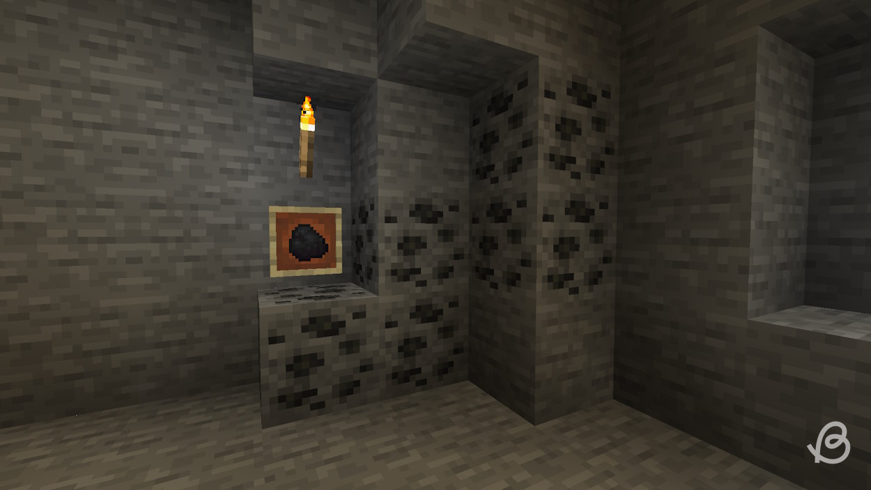 Coal in an item frame next to coal ores