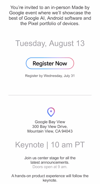 Google Pixel Made By Google event invite