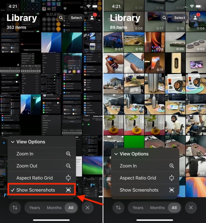 How to hide screenshots in iPhone Photos Gallery