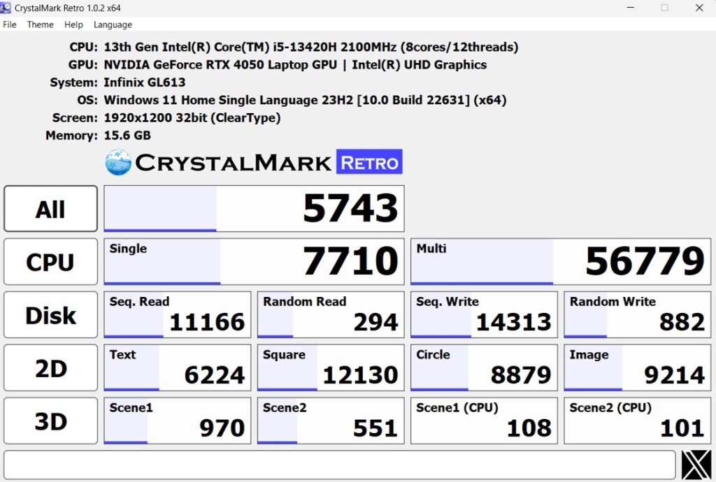 Infinix GT Book Crystal Disk Mark Score