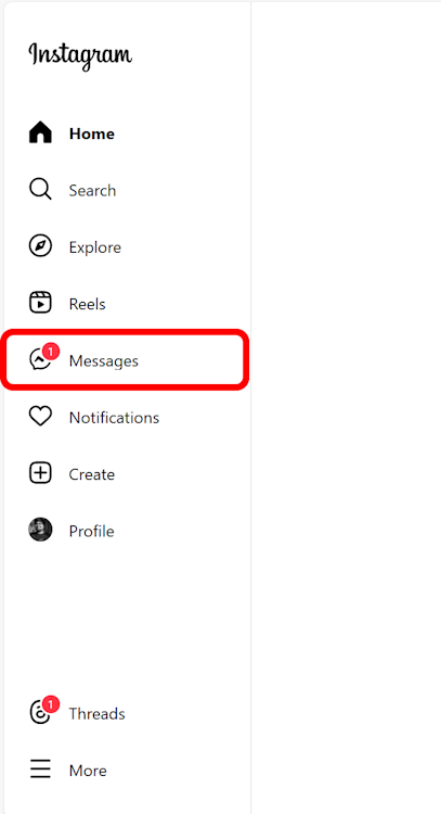 ওয়েবে বাম প্যানেলে Instagram বার্তা