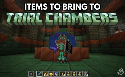 Player standing in trial chambers and holding the best items you should bring there in Minecraft 1.21