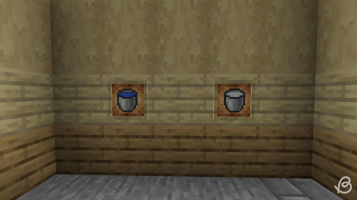 Water and a milk bucket in item frames