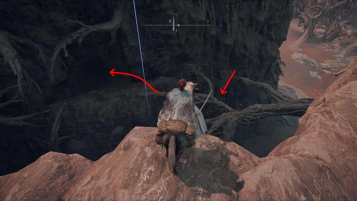 Jump on the tree marked and then go inside the cave to get Golden Scarab in Elden Ring