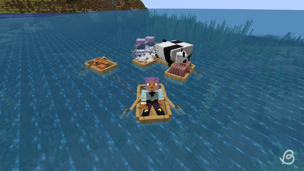 Player leading several boats with mobs inside them