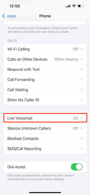 Live Voicemail toggle iPhone India