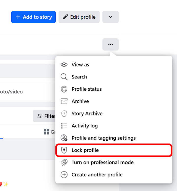 Lock Facebook Profile option Web Version