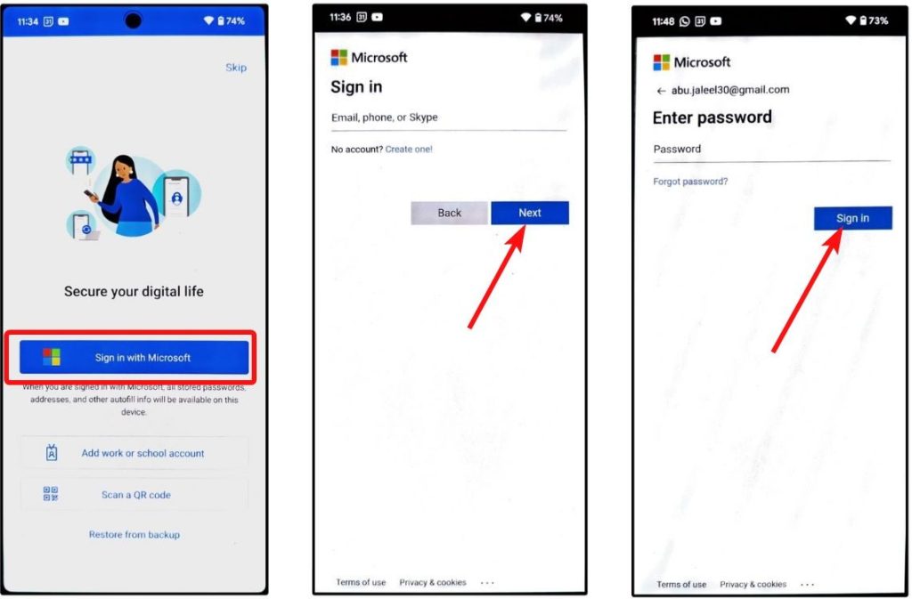 Log in to use Microsoft authenticator