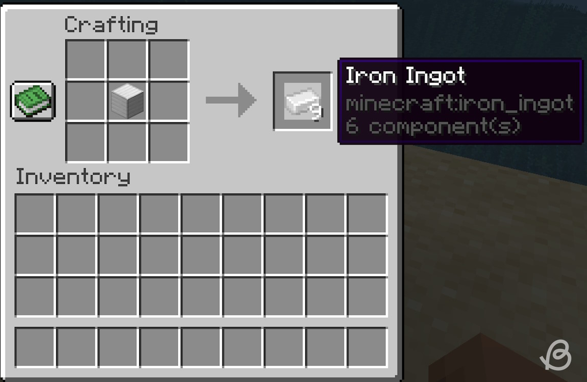 Crafting recipe for iron ingots using an iron block