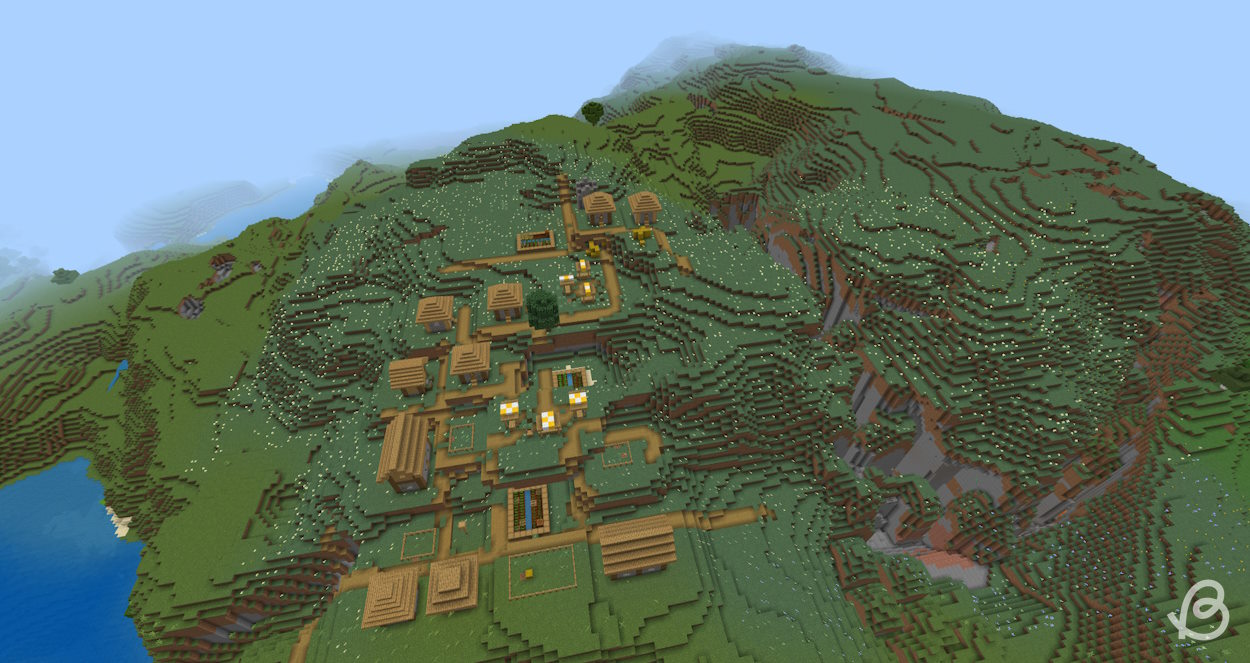 Meadow with a village on top in this Minecraft 1.21 seed