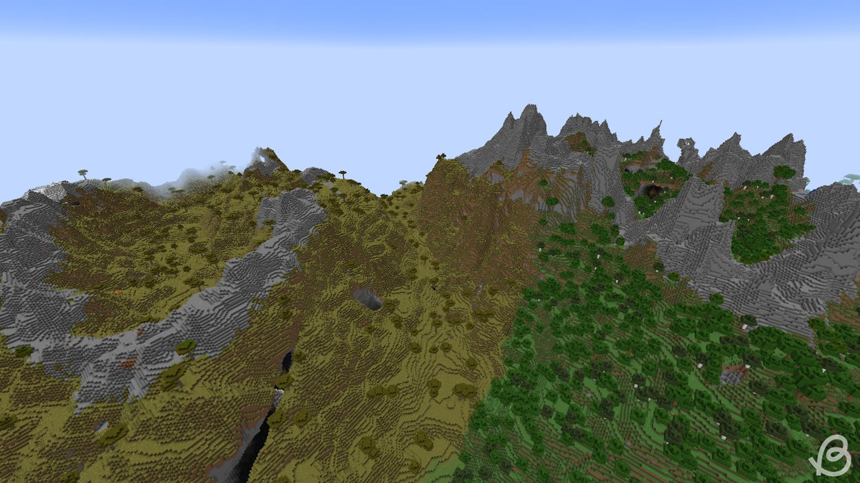 Massive valleys surrounded by stony peaks biomes