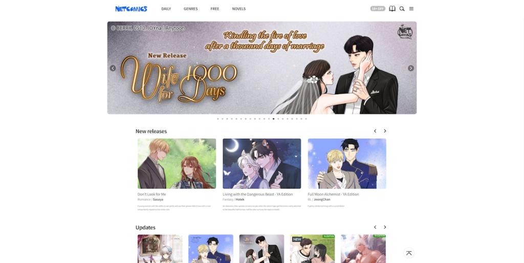 home page of official website of Net Comics