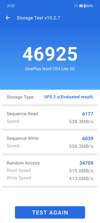 OnePlus Nord CE 4 Lite AnTuTu Storage Test
