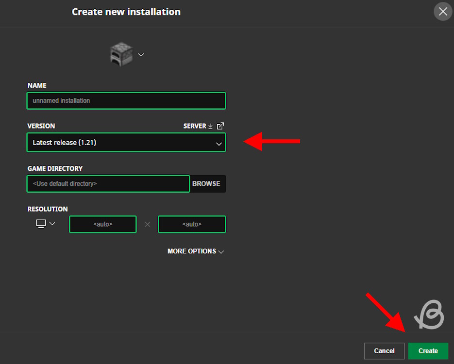 Create a new installation for Minecraft Java edition