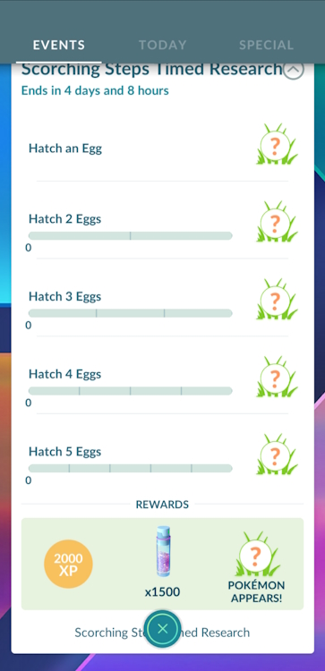 Pokemon GO Scorching Steps all research tasks