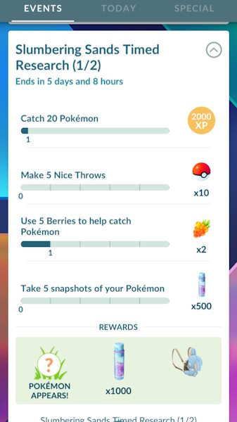 Pokemon GO Slumbering Sands timed research event task