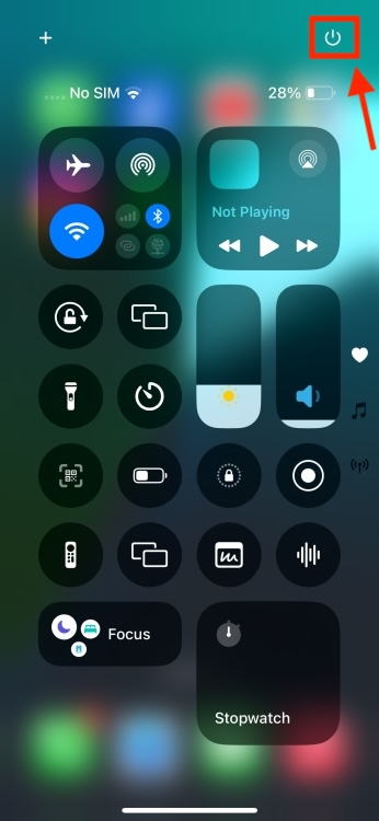 Power Button in Control Center on iOS 18