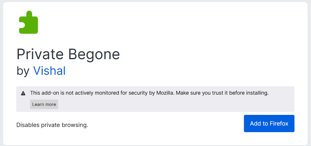 Private Begone Add to Firefox Button