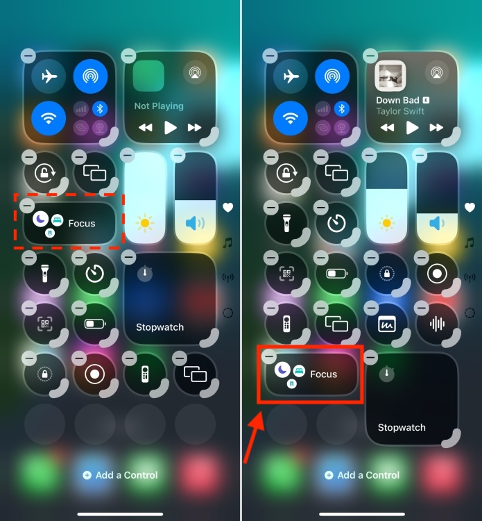 Rearrange icons in the Control Center