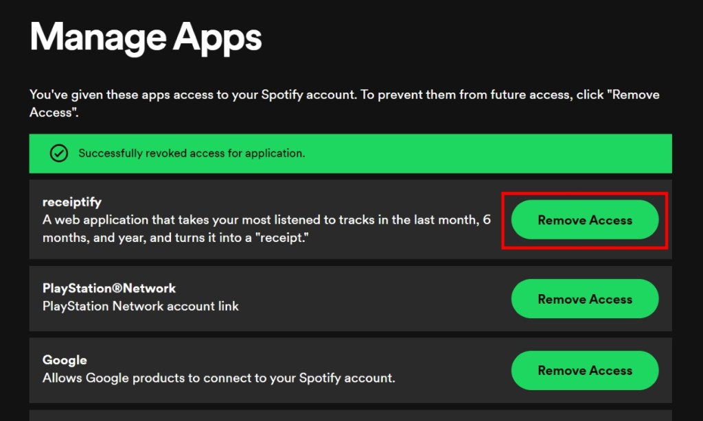 Receiptify Revoke Spotify Access