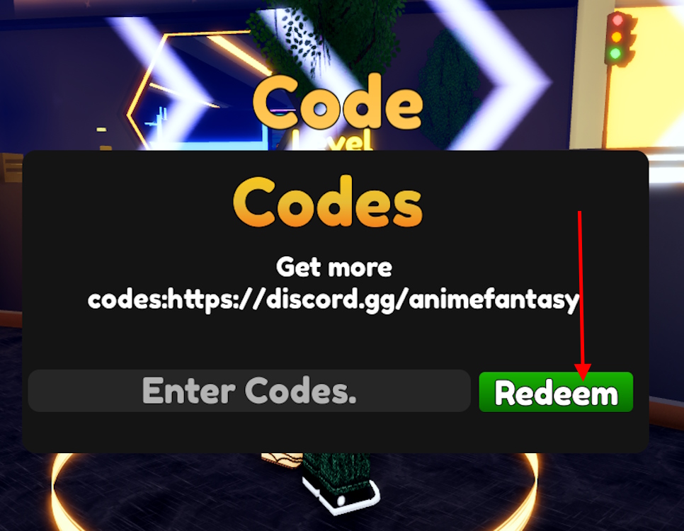 Redeem code button in Anime Fantasy