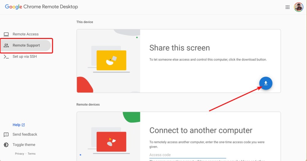 Remote Support click Download on Chromeos