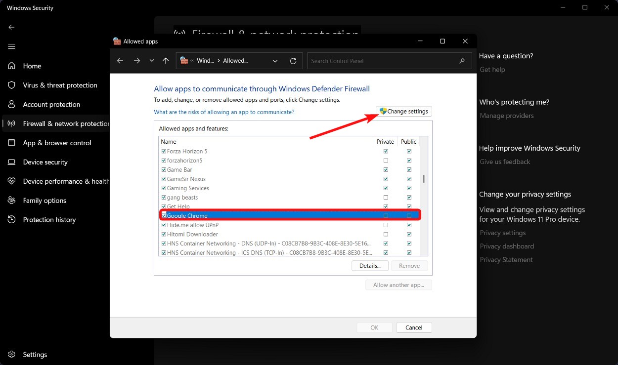 Remove Google Chrome from firewall