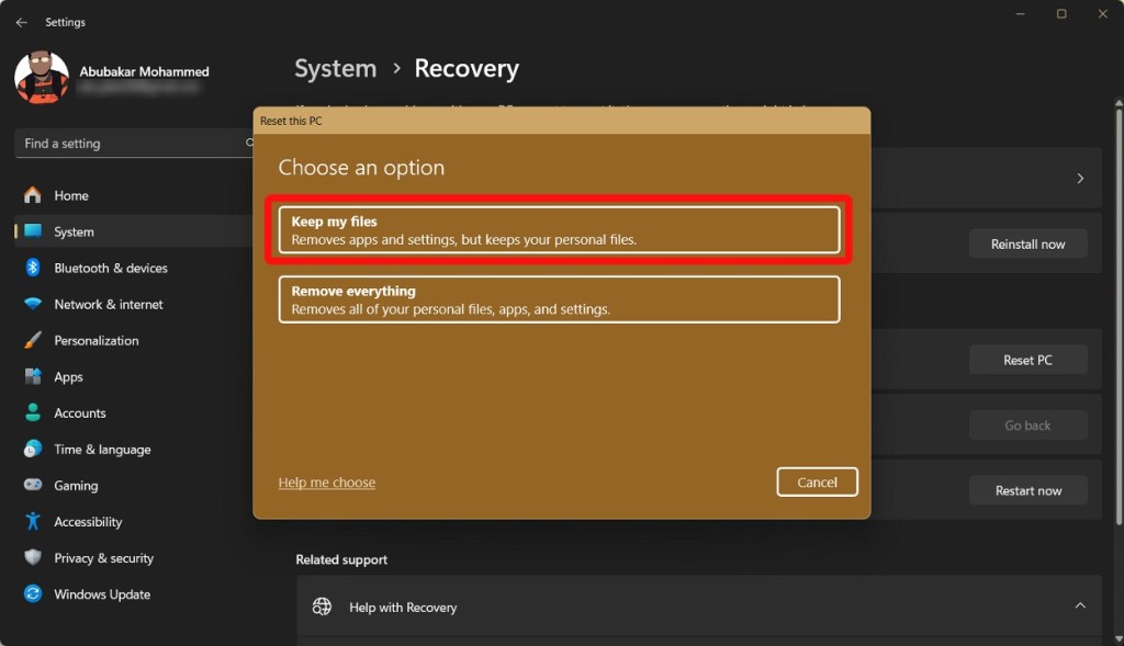 Reset but keep my files - reinstall windows without losing data