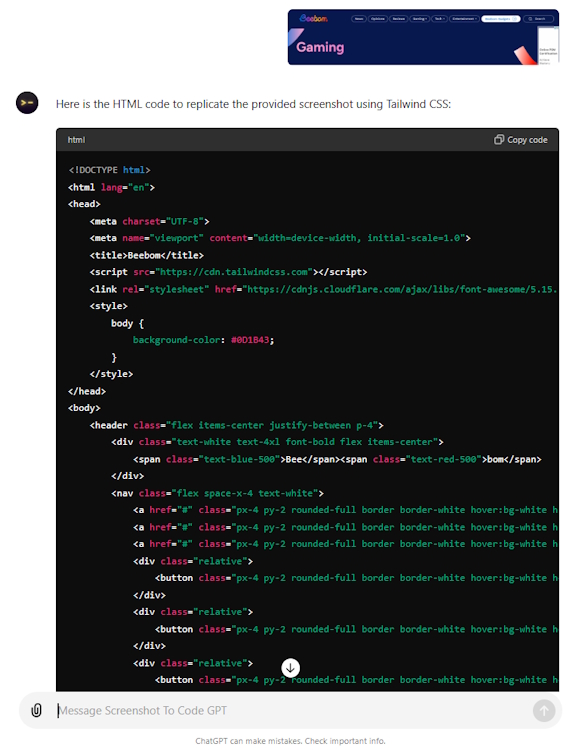 Screenshot to Code GPT